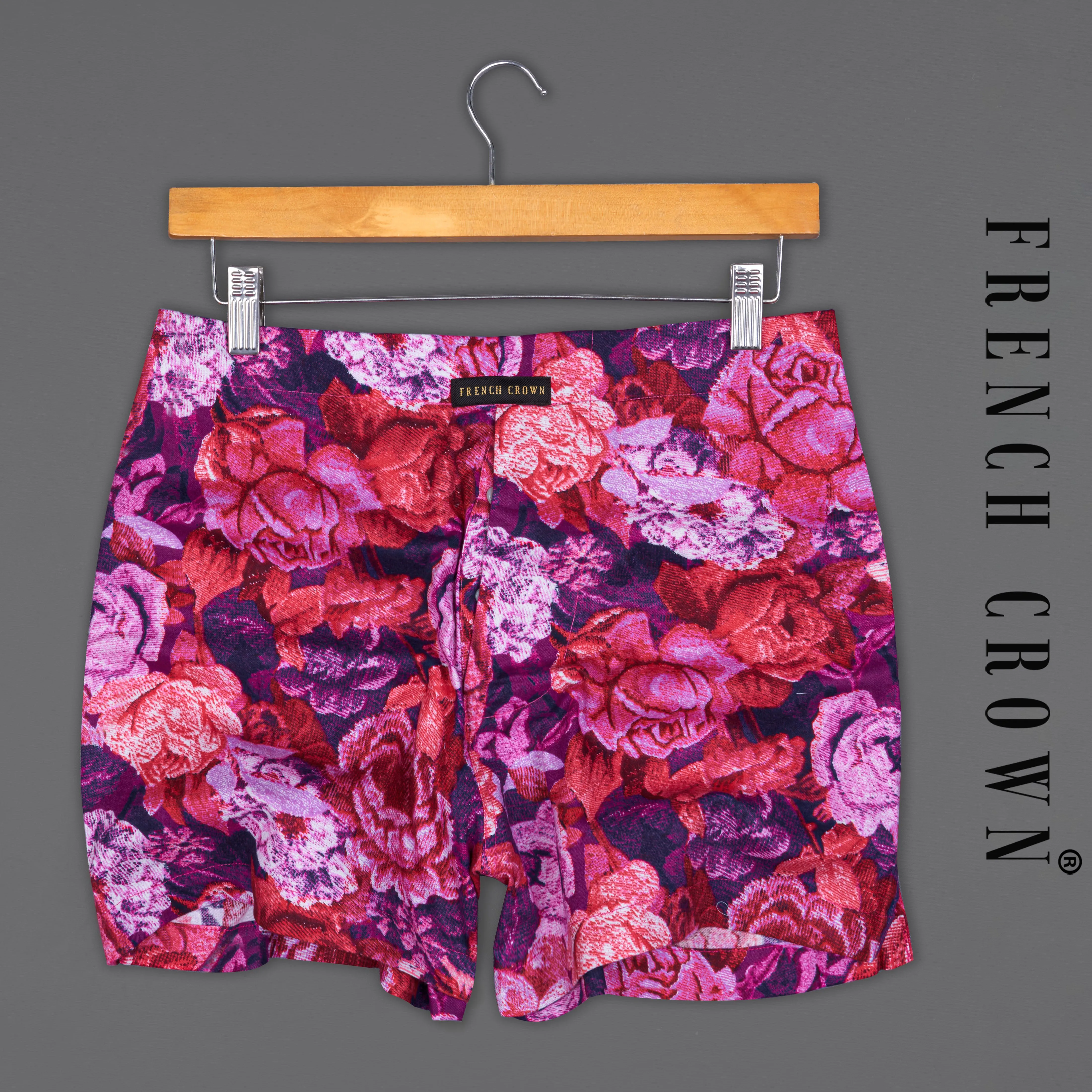 Bastille Purple with Deep Cerise Pink Rose Printed Twill Premium Cotton Boxer