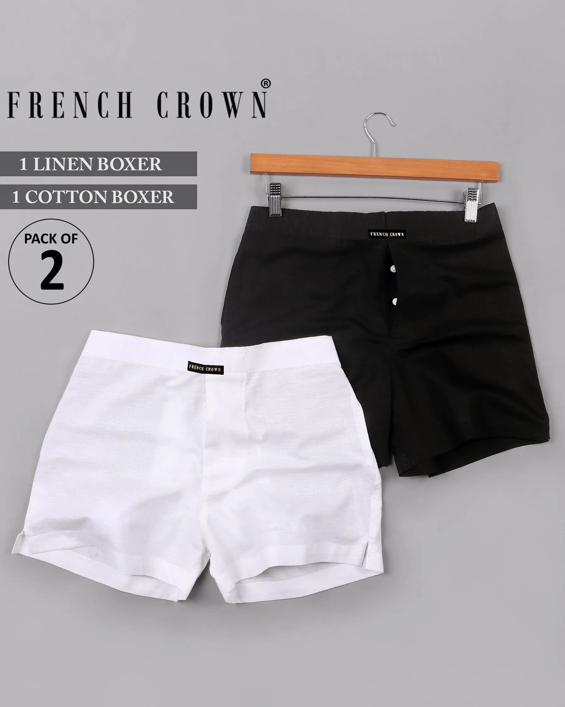 Black Cotton and White Premium Linen Boxers