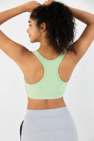 HiTense™ Front Zip Sports Bra with High Support-Lt Green