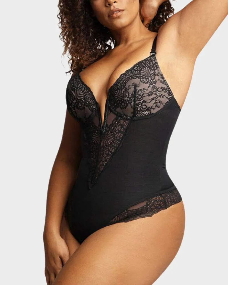 SheCurve® Sexy Lace Deep-V Neck Bodysuit